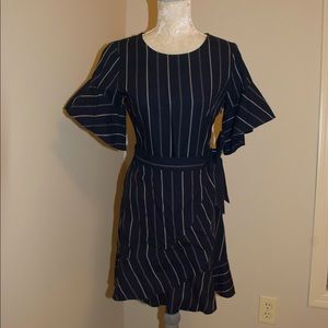 Navy blue and white stripped wrap dress